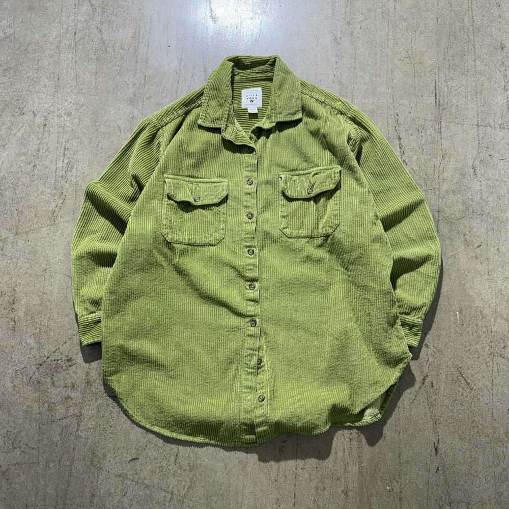 Billabong Shirt Mens Large Green Corduroy Button Front Long Sleeve Casual